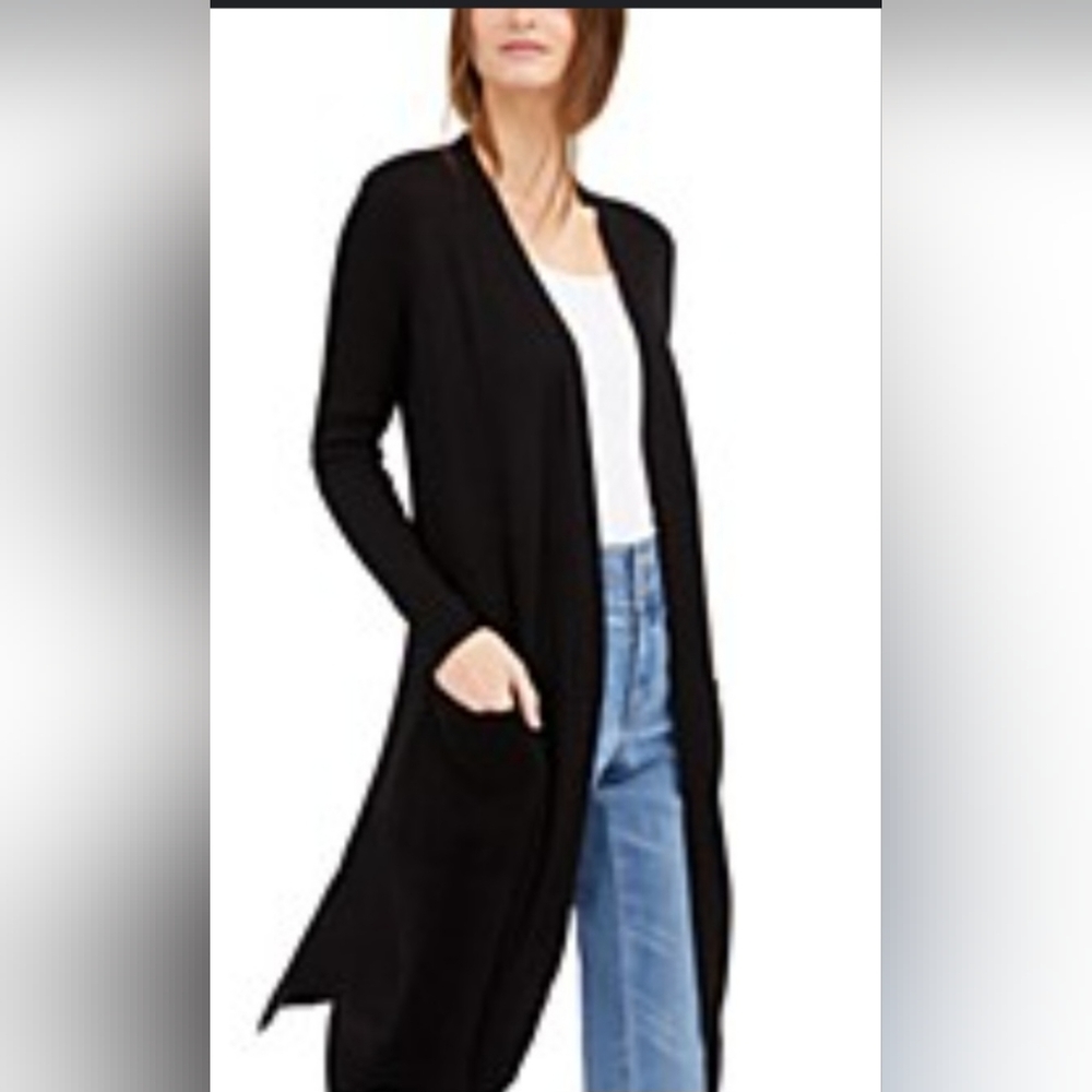 INC Women's Size Large Black Open Font Ribbed Cardigan Duster